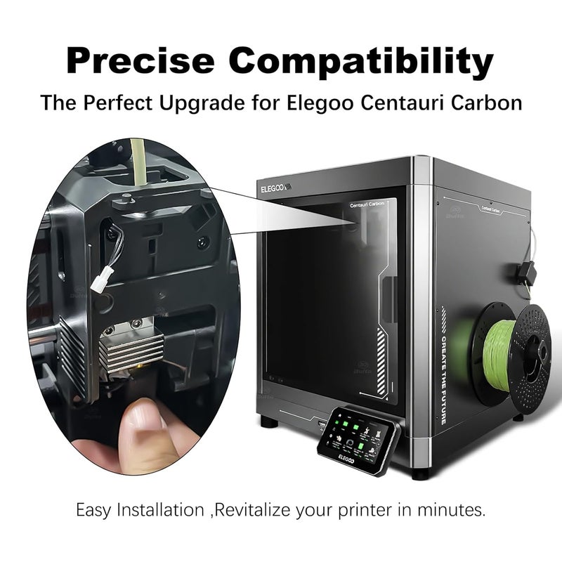 Wefuit for Elegoo Centauri Carbon/Centauri Carbon 2 hotend, pre-Installed 0.4mm Hardened Steel Brass Nozzle, Heat Sink Installed, with 0.2mm, 0.4mm, 0.6mm, 0.8mm Nozzle, Silicone Sock and Nozzle Wipe - Image 5